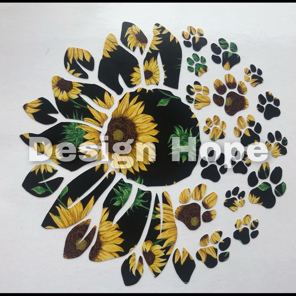 Sunflower dog paw prints 4” decal